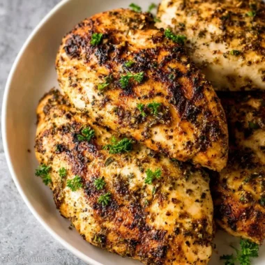 Air fryer chicken breasts cooked to perfection for a healthy meal.