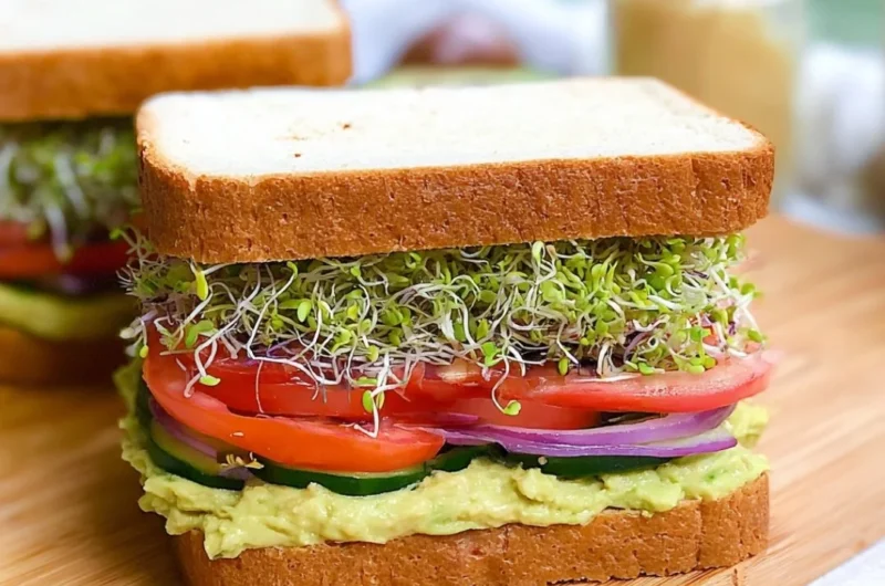Avocado Sprouts Sandwich with fresh ingredients and toppings