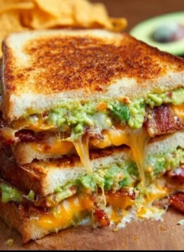 Bacon Guacamole Grilled Cheese Sandwich served on a plate