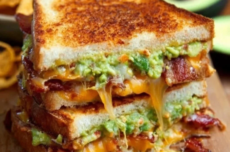 Bacon Guacamole Grilled Cheese Sandwich served on a plate