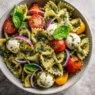 Bow Tie Pasta Salad with colorful vegetables in a bowl