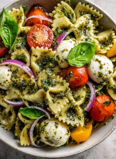 Bow Tie Pasta Salad with colorful vegetables in a bowl