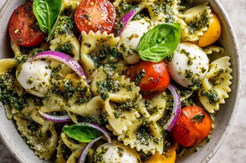 Bow Tie Pasta Salad with colorful vegetables in a bowl