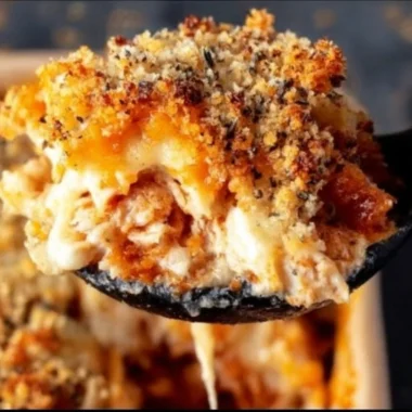 High protein chicken parmesan casserole baked to perfection with cheese and herbs.