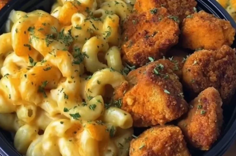 High-Protein KFC Chicken Mac & Cheese with crispy chicken and creamy cheese