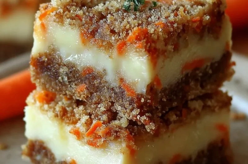 Delicious carrot cake cream cheese bars on a wooden serving board.