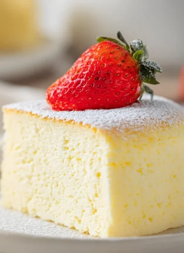 Fluffy Japanese Cotton Cheesecake with a light and airy texture.