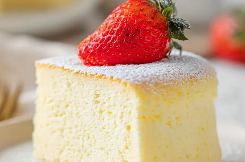 Fluffy Japanese Cotton Cheesecake with a light and airy texture.