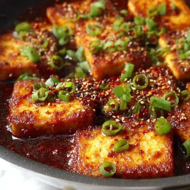Plate of Korean braised tofu with vegetables and sauce