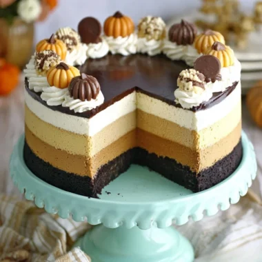 Slice of rich Pumpkin Chocolate Mousse Cake topped with whipped cream.