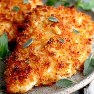 Crispy Air Fryer Parmesan Crusted Chicken with Mayo on a plate