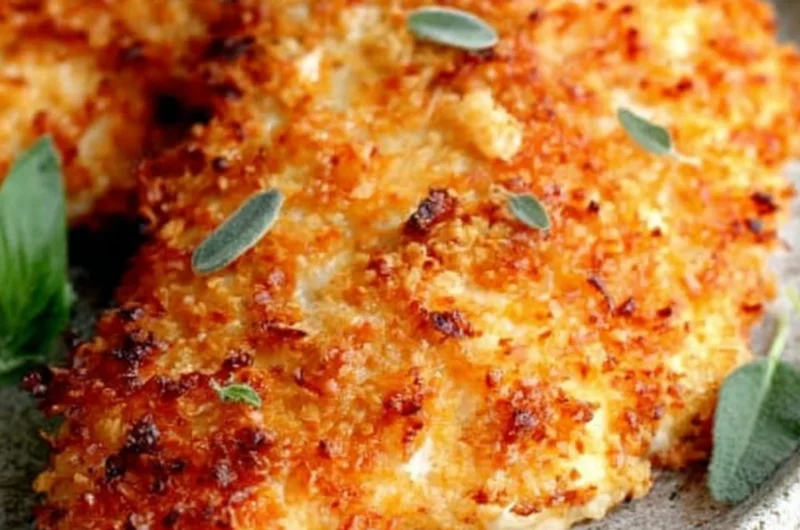 Crispy Air Fryer Parmesan Crusted Chicken with Mayo on a plate