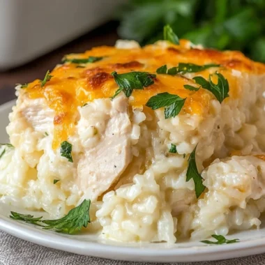 Delicious Angel Chicken Rice Casserole served in a baking dish