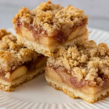 Delicious homemade Apple Pie Bars on a wooden table