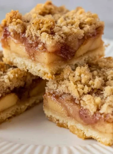 Delicious homemade Apple Pie Bars on a wooden table