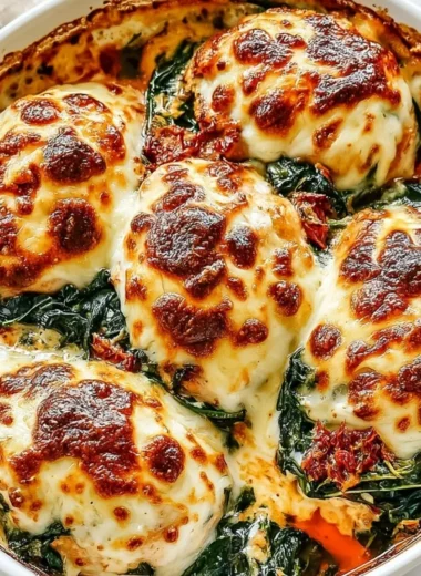 Delicious Baked Tuscan Chicken Casserole with creamy sauce and herbs