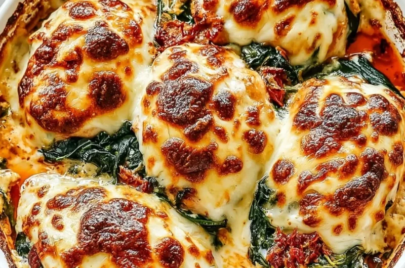 Delicious Baked Tuscan Chicken Casserole with creamy sauce and herbs