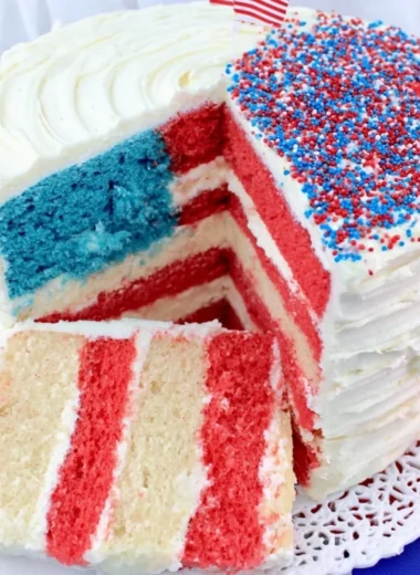 Delicious Flag Cake decorated with red, white, and blue frosting for celebrations