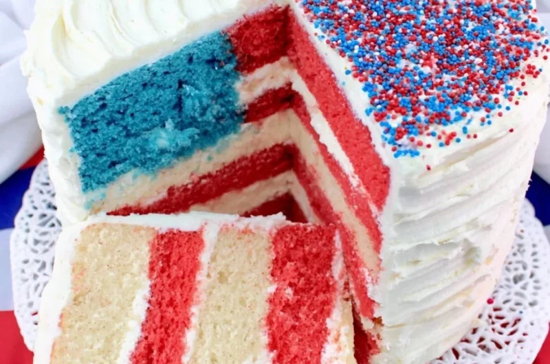 Delicious Flag Cake decorated with red, white, and blue frosting for celebrations