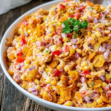 Fritos Chili Cheese Salad featuring chili, cheese, and Fritos corn chips in a colorful presentation