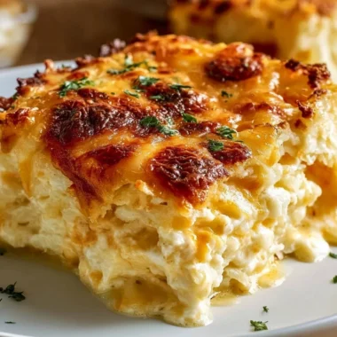 Delicious Grandma's Hash Brown Casserole with cheese and crispy edges