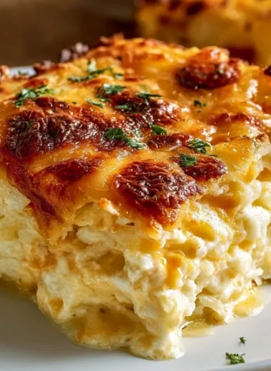 Delicious Grandma's Hash Brown Casserole with cheese and crispy edges