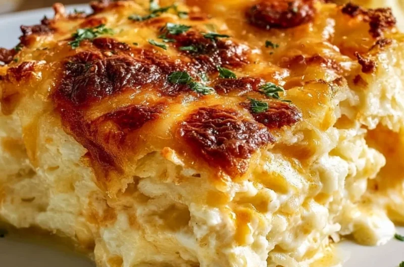 Delicious Grandma's Hash Brown Casserole with cheese and crispy edges