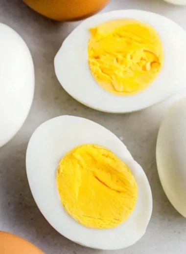 Perfectly cooked hard boiled eggs on a plate