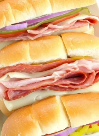 Delicious hot Italian subs with meats and cheeses