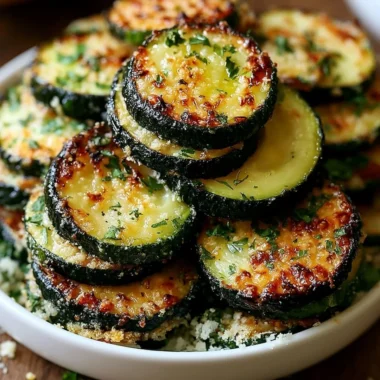 Crunchy Garlic Parmesan Roasted Zucchini on a plate ready to serve.