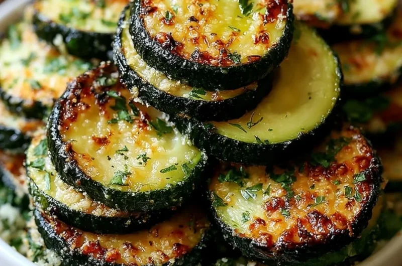 Crunchy Garlic Parmesan Roasted Zucchini on a plate ready to serve.