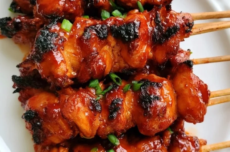 Delicious Korean chicken skewers grilled to perfection with vibrant marinade