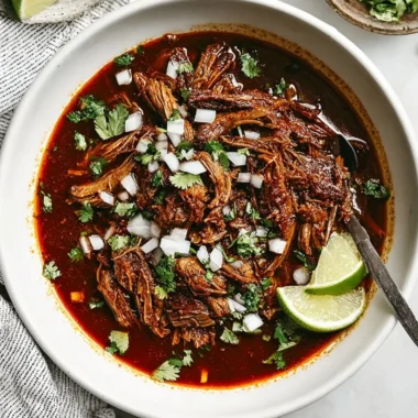 Delicious Mexican Beef Birria served with tacos and garnishes