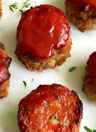 Delicious mini meatloaves served on a plate garnished with herbs