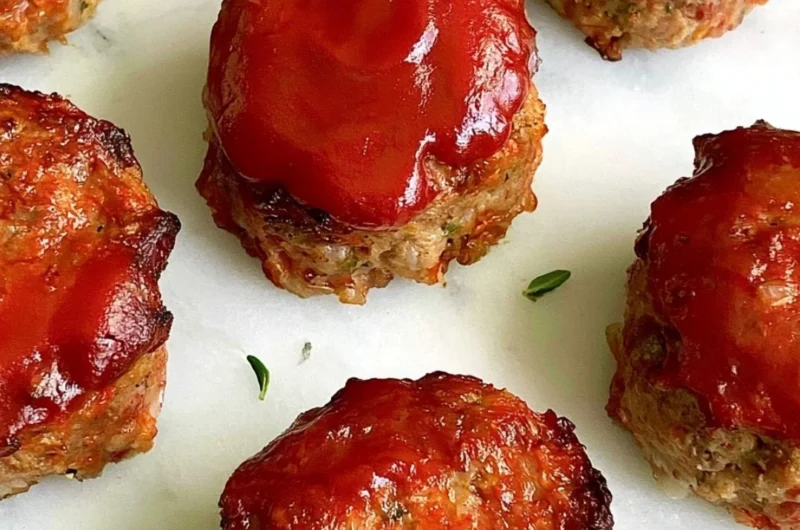 Delicious mini meatloaves served on a plate garnished with herbs