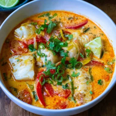 Delicious Moqueca, a traditional Brazilian seafood stew with spices and fresh ingredients