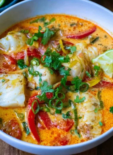 Delicious Moqueca, a traditional Brazilian seafood stew with spices and fresh ingredients