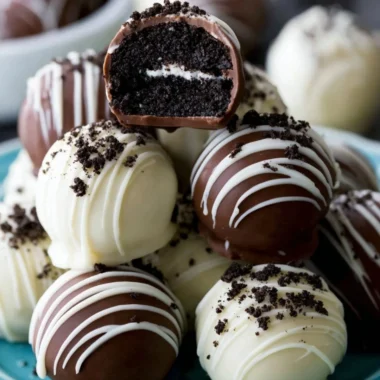 Decadent homemade Oreo Truffles on a white plate, ready to be enjoyed.