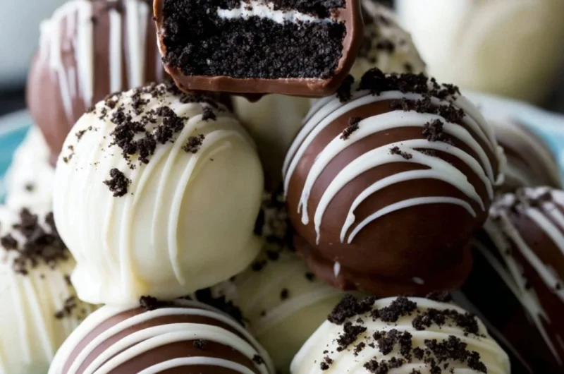 Decadent homemade Oreo Truffles on a white plate, ready to be enjoyed.