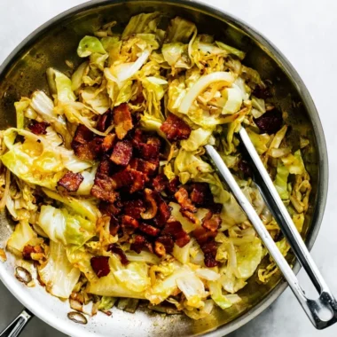 Delicious Southern fried cabbage served in a skillet