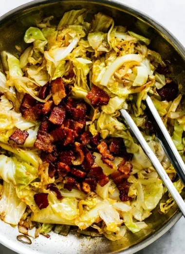 Delicious Southern fried cabbage served in a skillet