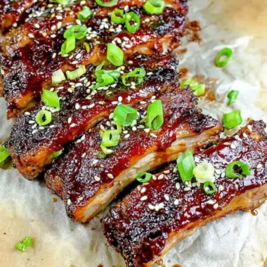 Delicious sticky Asian ribs glazed with a savory sauce