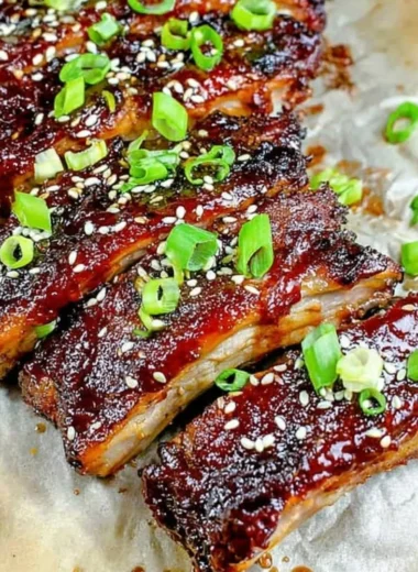 Delicious sticky Asian ribs glazed with a savory sauce