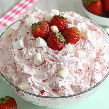 Fresh Strawberry Fluff Salad with whipped cream and marshmallows