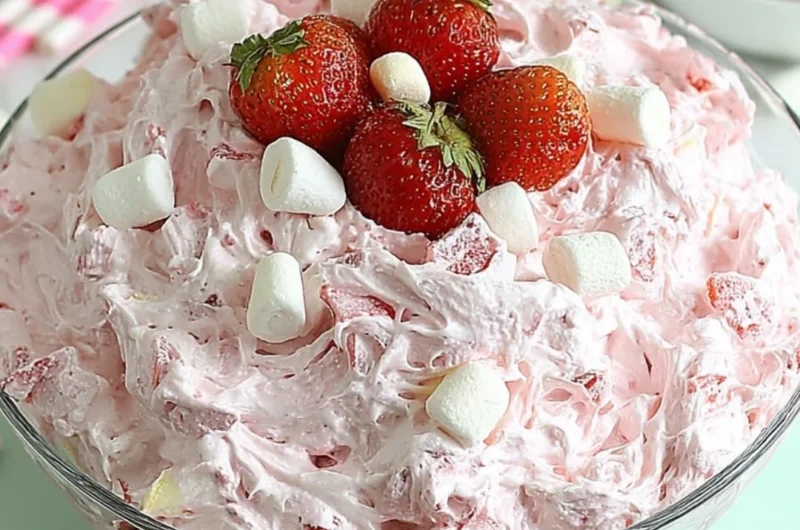 Fresh Strawberry Fluff Salad with whipped cream and marshmallows