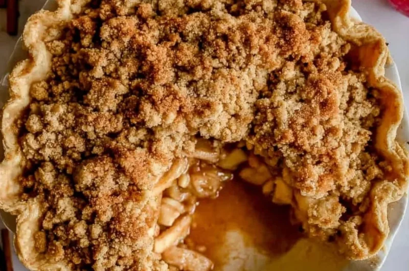 Delicious Dutch apple pie with all-butter crust and crunchy crumble topping.