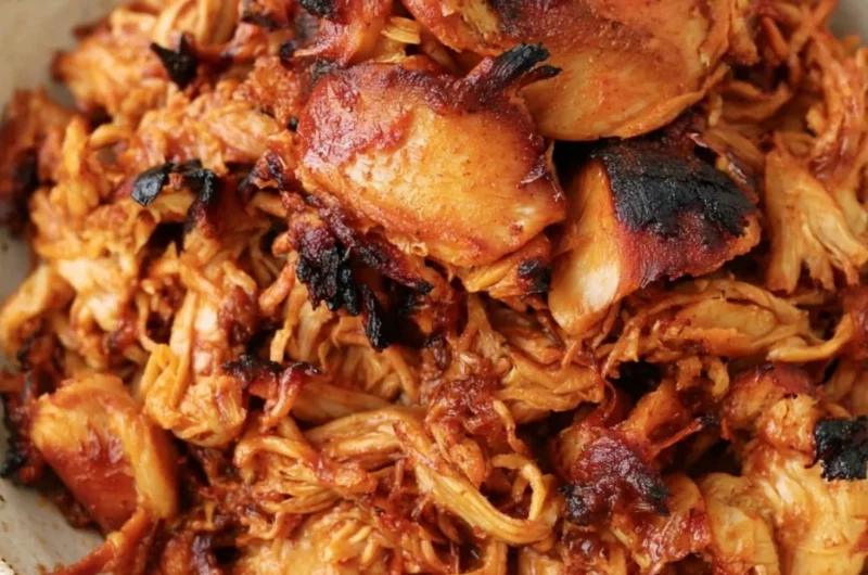 Instant Pot BBQ Pulled Chicken served in a bowl with coleslaw and bread