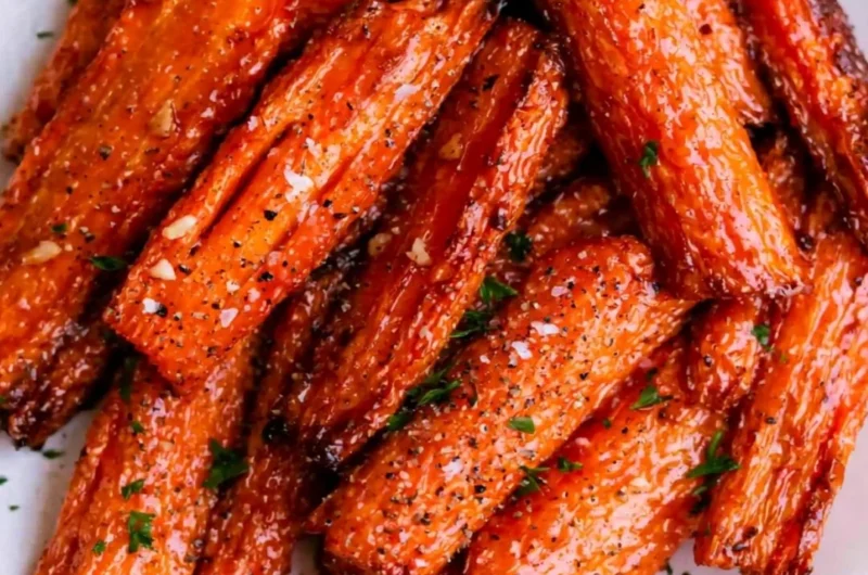 Air fryer carrots drizzled with honey garlic butter, a delicious side dish