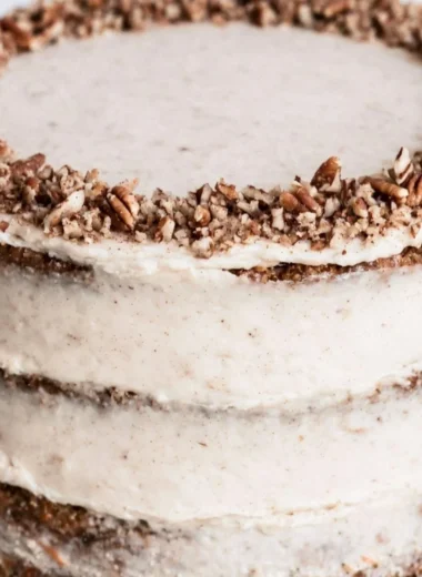 Delicious brown butter carrot cake topped with cream cheese frosting