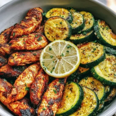 Easy Asado Chicken served with Lemon Zucchini Sauté on a plate